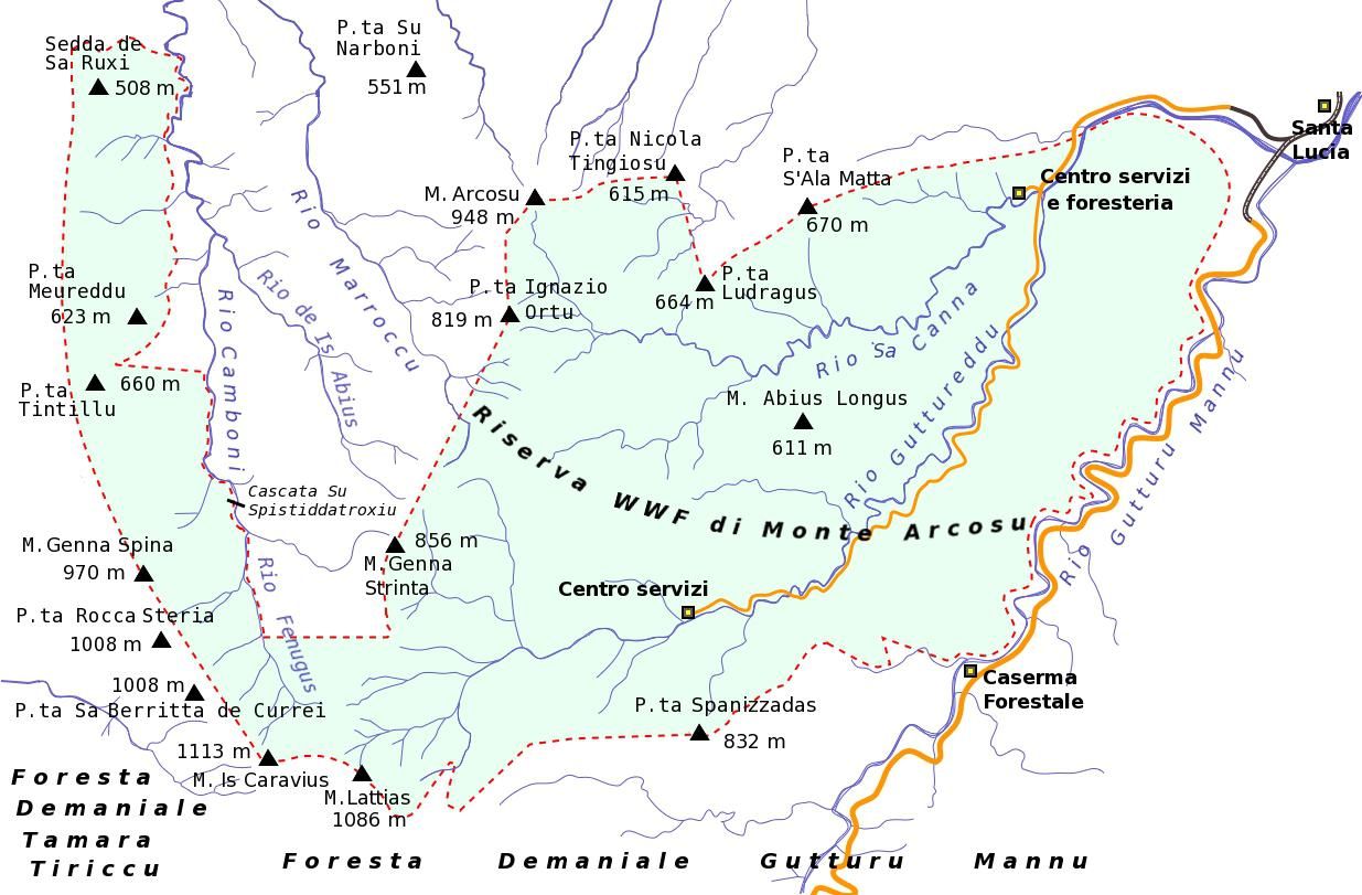 Mappa della riserva WWF del Monte Arcosu